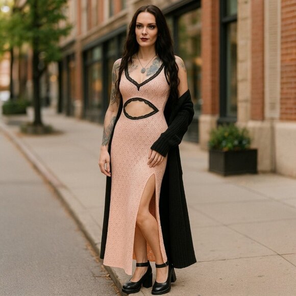 Milk It Canyon Maxi Dress W/ Cutout, Lace Trim & Side Slits – NWT Size L/12 - Picture 3 of 10